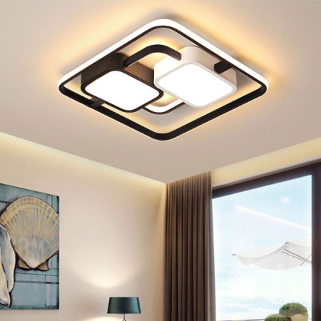 Bedroom Living Room Contemporary LED Flush Mount Ceiling Light Black & White Square Frame Fixture