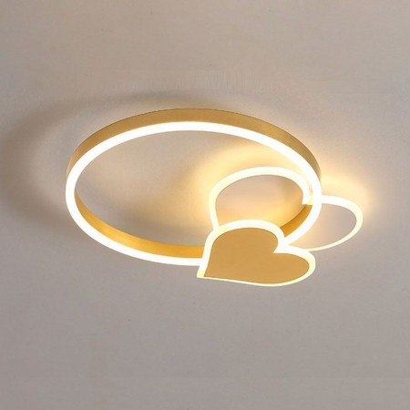 Bedroom Living Room Modern Acrylic LED Flush Mount Gold Double Heart Ceiling Light