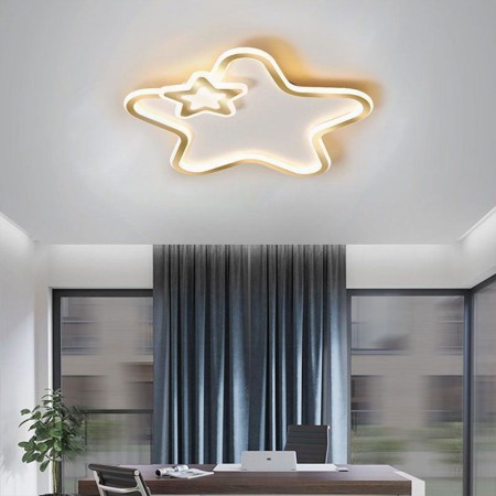 Bedroom Kids Room Creative Star LED Flush Mount Golden Star Ceiling Light