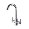 Brass Kitchen Sink Faucet with Dual Handles and 360-Degree Rotation Tap