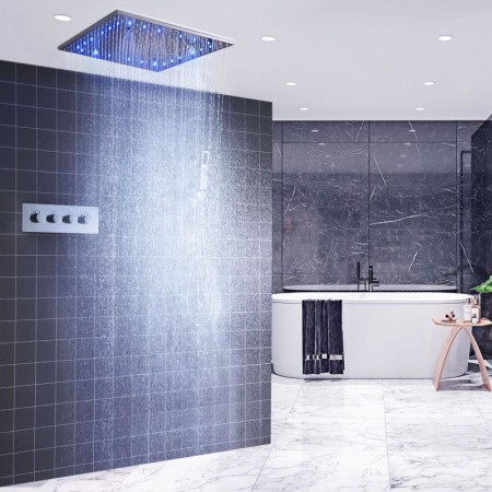 Multi Function Concealed Shower Faucet System with Chrome LED Thermostatic Shower Set