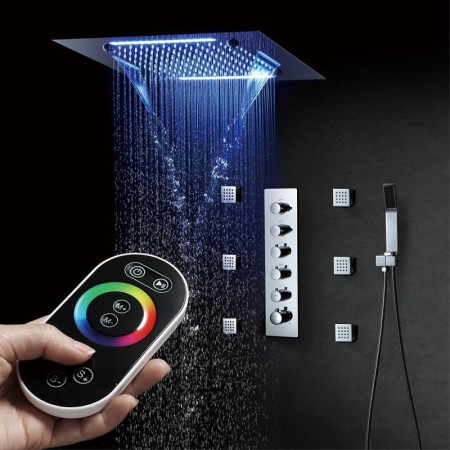 20 Inch LED Rain Shower Head Faucet Body Spray Combo Set Luxury Shower System