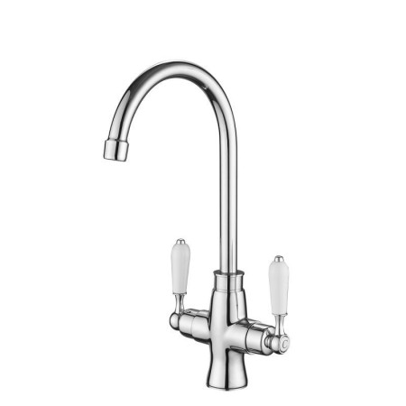 360 Degree Rotatable Chrome Kitchen Sink Faucet with Dual Handles and Brass Tap