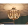 3 Light Beaded Chandelier Bedroom Living Room Country Wooden Beads Pendant Lamp