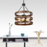 5 Light Cage Shade Light Fixture Living Room Kitchen Retro Circular Wood Pendant Lamp