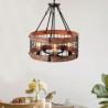 5 Light Cage Shade Light Fixture Living Room Kitchen Retro Circular Wood Pendant Lamp