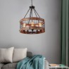 5 Light Cage Shade Light Fixture Living Room Kitchen Retro Circular Wood Pendant Lamp