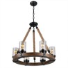 6 Light Decor Light Fixture Living Room Kitchen Farmhouse Rustic Wood Pendant Lamp