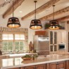 3 Light Decor Light Fixture Kitchen Island Living Room Vintage Wood+Iron Pendant Lamp