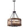 5 Light Cage Shade Light Fixture Living Room Kitchen Retro Circular Wood Pendant Lamp