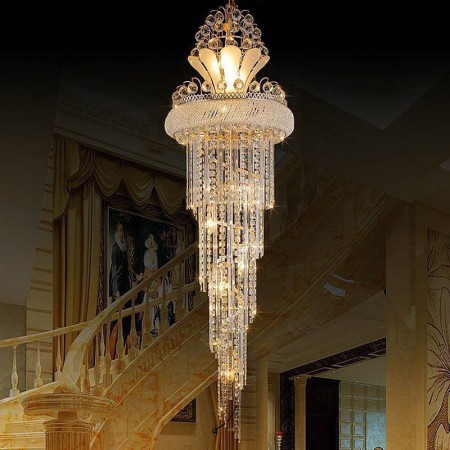 Modern Simple Long Pendant Villa Living Room Duplex Staircase Graceful Crystal Chandelier