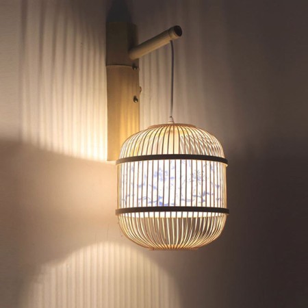 Creative Bamboo Hanging Wall Sconce Bedside Decorative Light Cage Design Wall Light