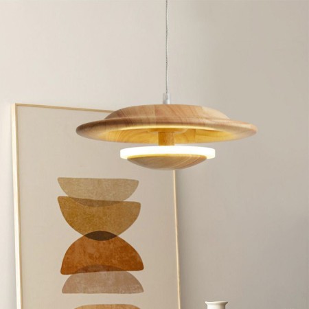 Frisbee Pendant Light Style Wood Hanging Light For Living Room Bedroom