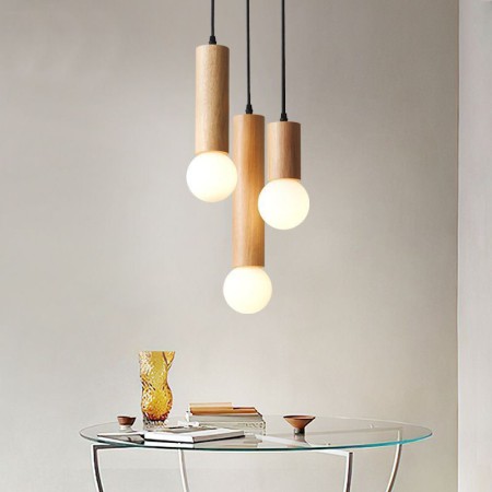 3 Light Hanging Light For Living Room Bedroom Wood Pendant Light