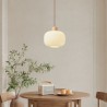 Glass Lantern Hanging Light For Living Room Bedroom Wood Pendant Light