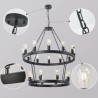 12-Light Industrial Country Style Round Pendant Light Fixture For Dining Room