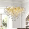 Luxury Gold Living Room LED Pendant Light Nordic Crystal Chandelier Flower Round Shade