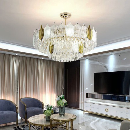 Living Room Hotel Luxurious Leaf Pendant Light Crystal Ceiling Light Fixture