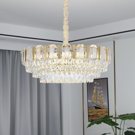 Round Crystal Pendant Light Fixture for Living Room Dining Room