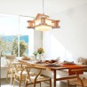 Dining Room Cafe Nordic Style Oak Pendant Lamp with Frosted Glass Lamp Shade