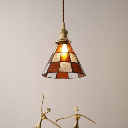 Retro Lattice Glass Pendant Lamp Living Room Bedroom Lighting