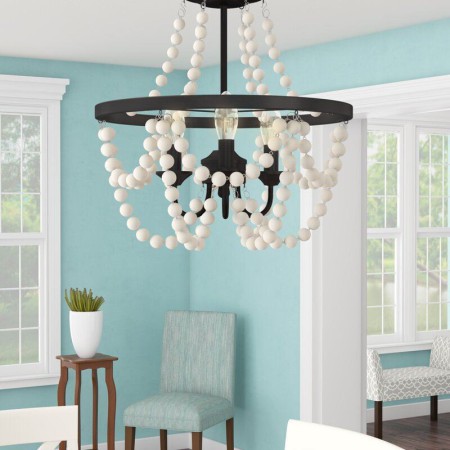 Beaded Chandelier Bedroom Living Room Retro Wooden Beads Pendant Lamp