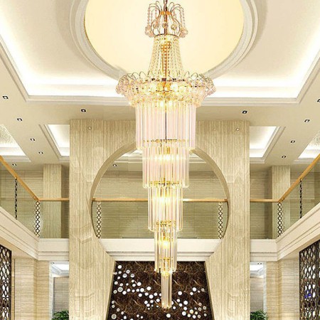 Long Pendant Crystal Chandelier Living Room Lobby Elegant