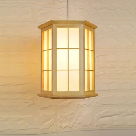 Contemporary Simple Pendant Light Living Room Bedroom Study Lighting Hexagonal Wooden Pendant Light