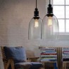 Black Kitchen Island with Clear Glass Pendant Light Dome