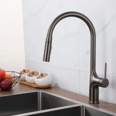 Gun Gray High Arc Single Hole Pull Out Kitchen Sink Faucets