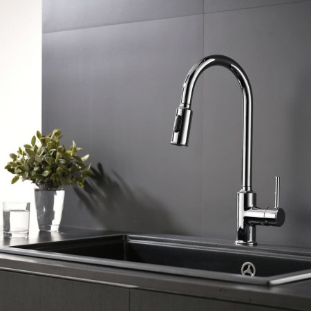 Pull-Out Kitchen Faucet Chrome Rotatable Spray Head Water Faucet