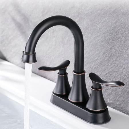 Bathroom Sink Mixer Tap with Dual Handles Centerset Basin Faucet in Stainless Steel