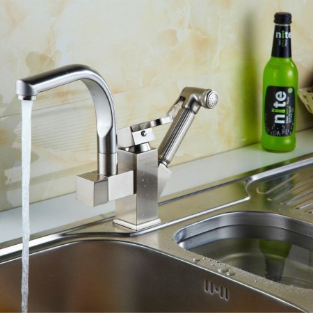 Polished Nickel Finish Solid Brass Spring Pull Out Kitchen Faucet