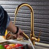 Single Handle Solid Brass Gold Swan Neck Kitchen Faucet with Pull-out Spray