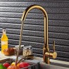 Single Handle Solid Brass Gold Swan Neck Kitchen Faucet with Pull-out Spray