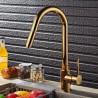 Single Handle Solid Brass Gold Swan Neck Kitchen Faucet with Pull-out Spray