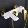 Modern Simple Style Wall Mounted 3 Hole Single Handle Golden Handle White Bathroom Shower Faucet