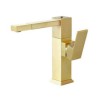 Square Brass Bathroom Sink Mixer Tap with Swivel Brushed Gold Basin Faucet