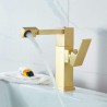 Square Brass Bathroom Sink Mixer Tap with Swivel Brushed Gold Basin Faucet