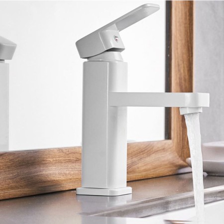 Modern Straight White Basin Tap Bathroom Faucet