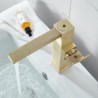 Square Brass Bathroom Sink Mixer Tap with Swivel Brushed Gold Basin Faucet