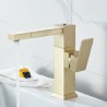 Square Brass Bathroom Sink Mixer Tap with Swivel Brushed Gold Basin Faucet