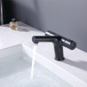 Pull-Out Bathroom Faucet with Thermostatic Basin Mixer Tap in Black Brass