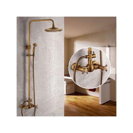 Bathroom Shower Mixer Shower Head + Hand Shower Faucet Set in Antique Brass