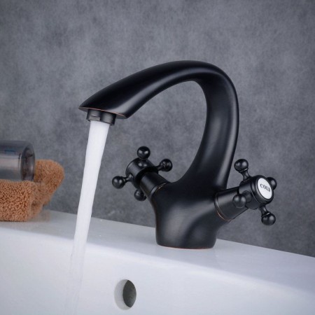 BL6046BT Modern Matte Black Arc Sink Faucet with Dual Handles Bathroom Mixer Tap