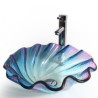 Tempered Glass Sink with Translucent Colorful Scallop Shape (Faucet Not Included)