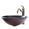 Modern Stripes Bathroom Basin with Round Tempered Glass Vessel Sink