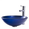 Modern Round Tempered Glass Bathroom Sink with Blue Stripes