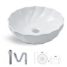 White Ceramic Bathroom Vessel Sink with Round Whorls (without Faucet)