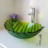 Green Leaf Shaped Tempered Glass Bathroom Sink Modern